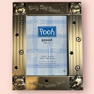 Vtg Winnie the Pooh Gold Picture Frame Silly Old Bear 4x6 Nursery Baby Decor